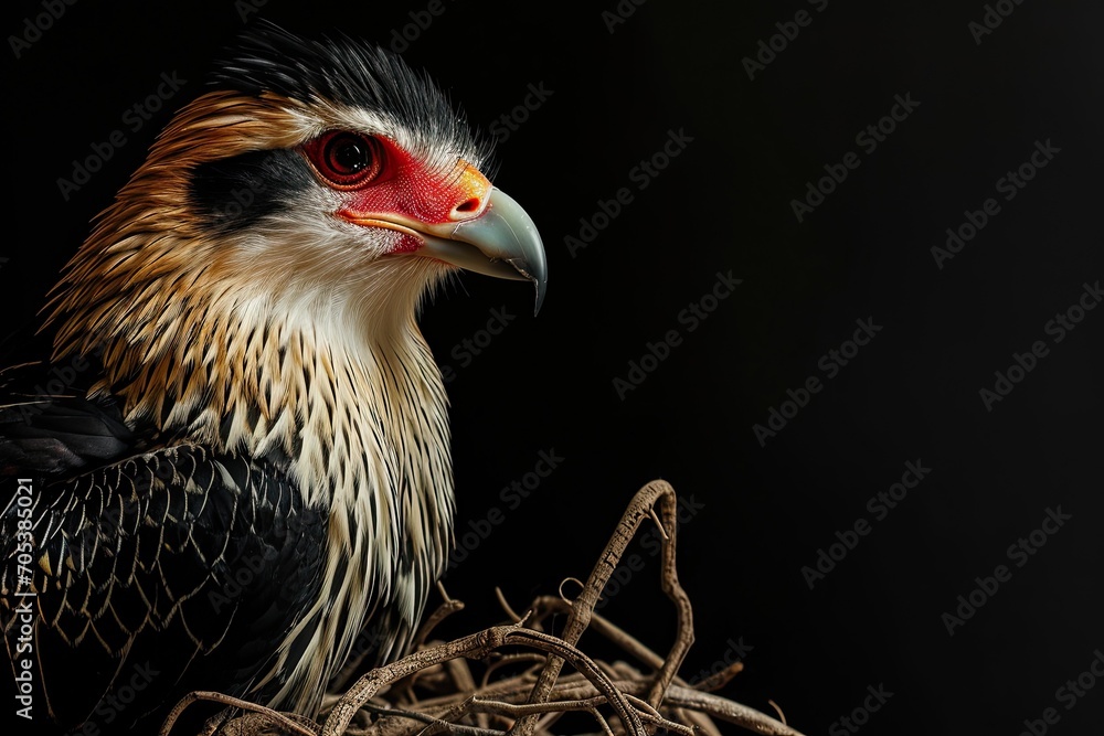 Side view of Crested Caracara with wood branch AI Generative