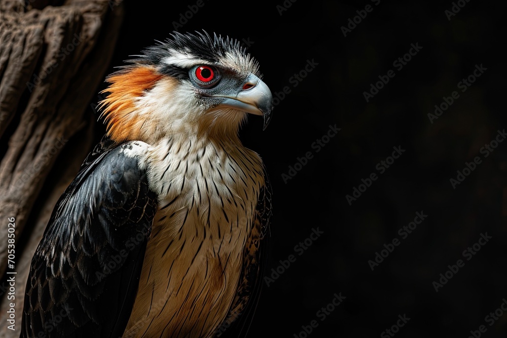 Beautiful side view of Crested Caracara isolated on black AI Generative Beautiful side view of Crested Caracara isolated on black AI Generative