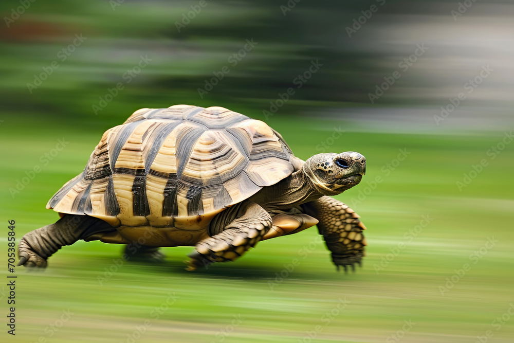Obraz premium A turtle that fast runs in blur background .generative AI