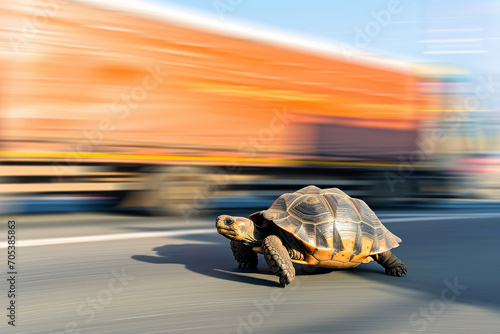 A turtle that fast runs in blur background .generative AI