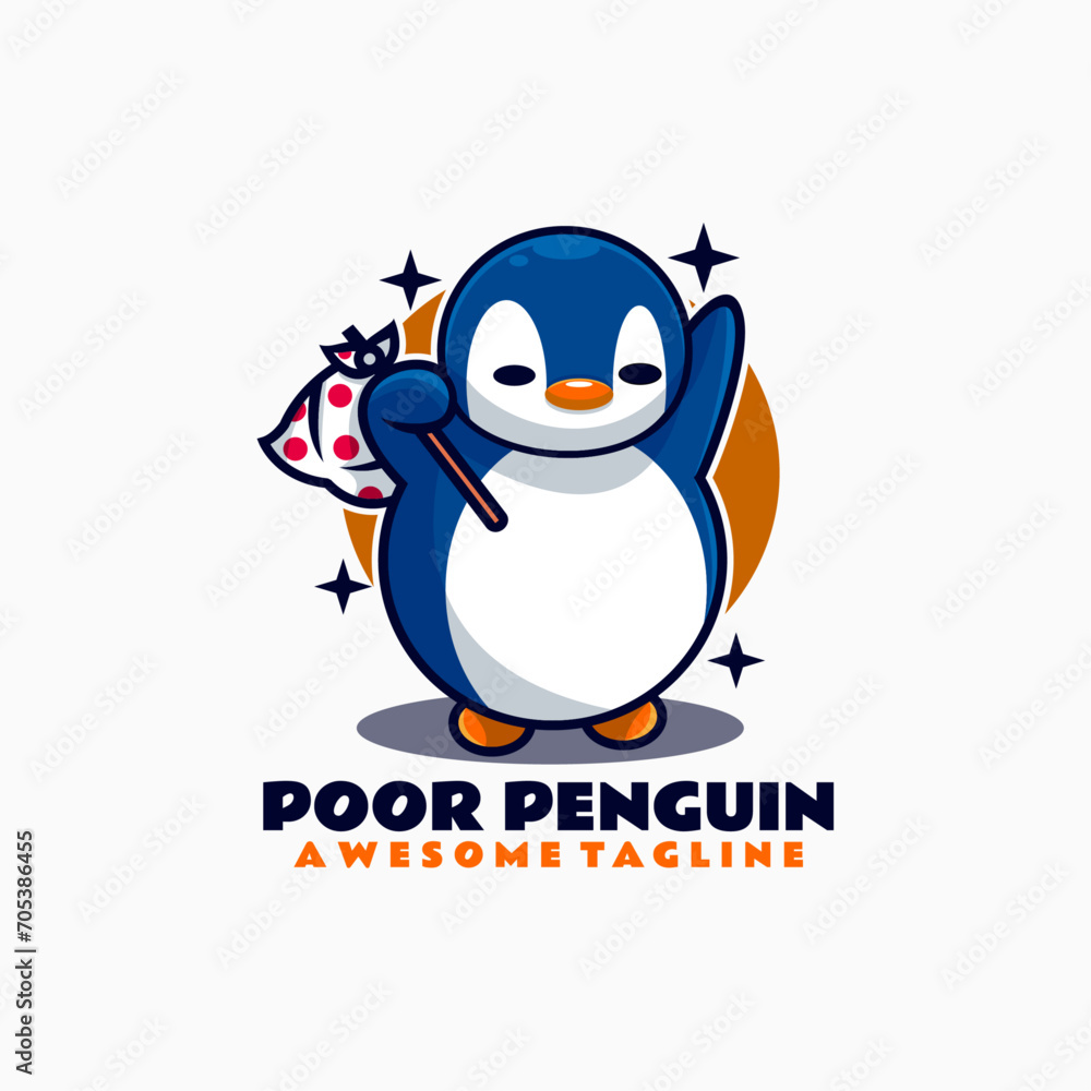Naklejka premium Vector Logo Illustration Poor Penguin Mascot Cartoon Style.