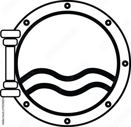 Submarine window icon. Porthole sign. Metallic porthole symbol. flat style.