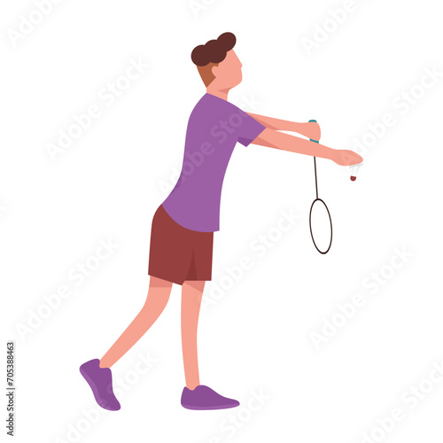 A badminton player doing service and holding shuttlecock. Sports edition flat illustrations. © Ary