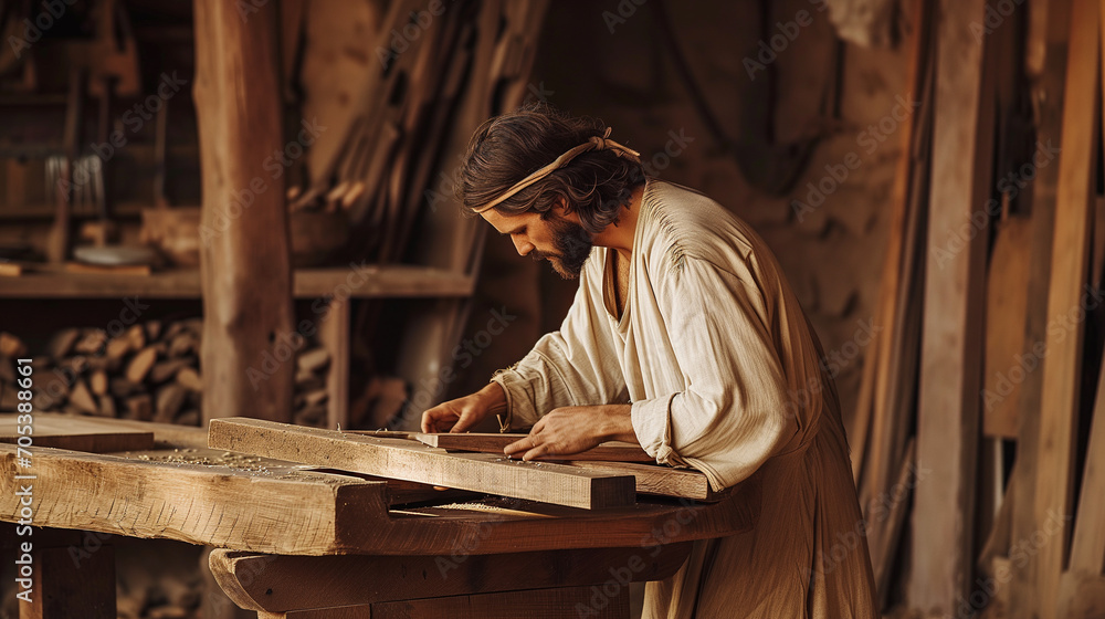 Representation of Jesus working as a carpenter Representation of Jesus working as a carpenter