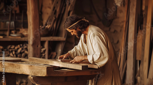 Representation of Jesus working as a carpenter