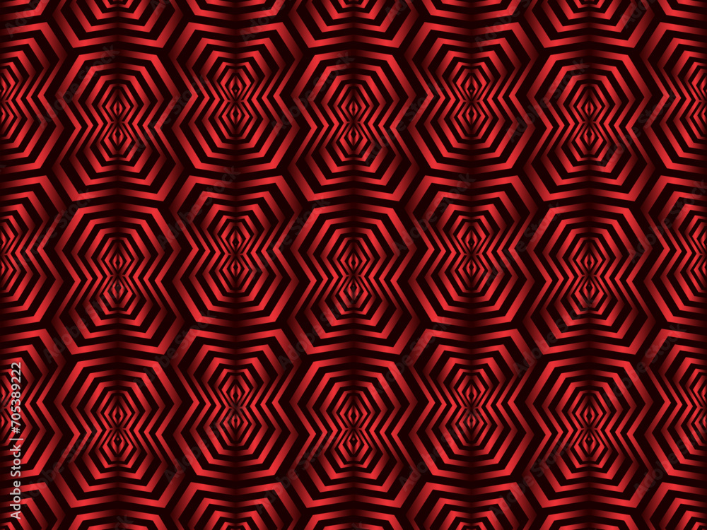red with a shiny modern geometric pattern. Red steel floor background.