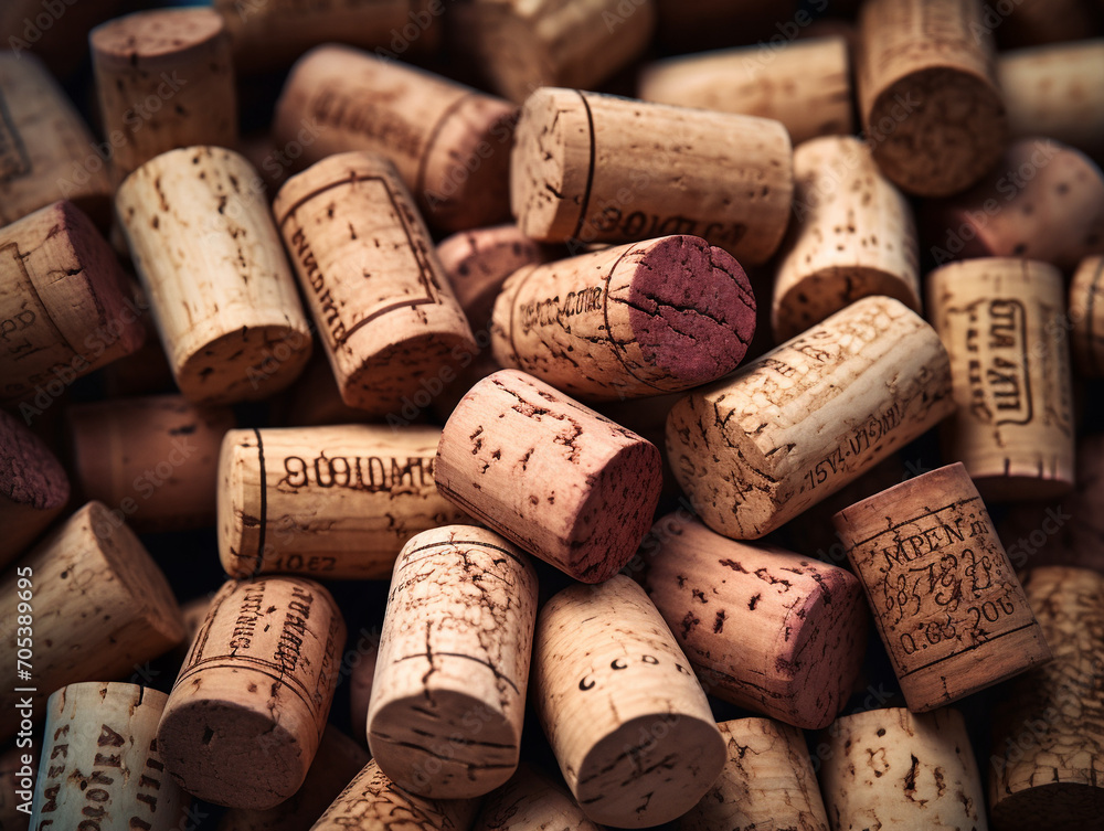 Sculpted Elegance: Background Image Featuring Meticulously Arranged Wine Corks, Crafted from Cork Oak. Earthy Tones and Textures Create an Artful Display, Ideal for Wine-related Concepts, Tasting Even