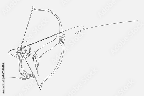 set of drawing of archer in continuous one line drawing style. editable stroke. vector illustration