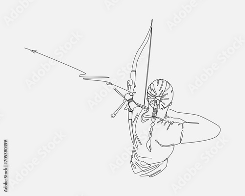 set of drawing of archer in continuous one line drawing style. editable stroke. archery sport. vector illustration