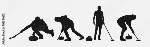 set bundle of curling sport silhouettes. vector illustration.
