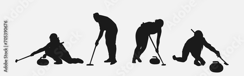 set bundle of curling sport silhouettes. vector illustration.