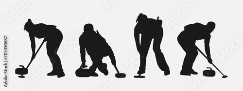 set bundle of curling sport silhouettes. vector illustration. photo
