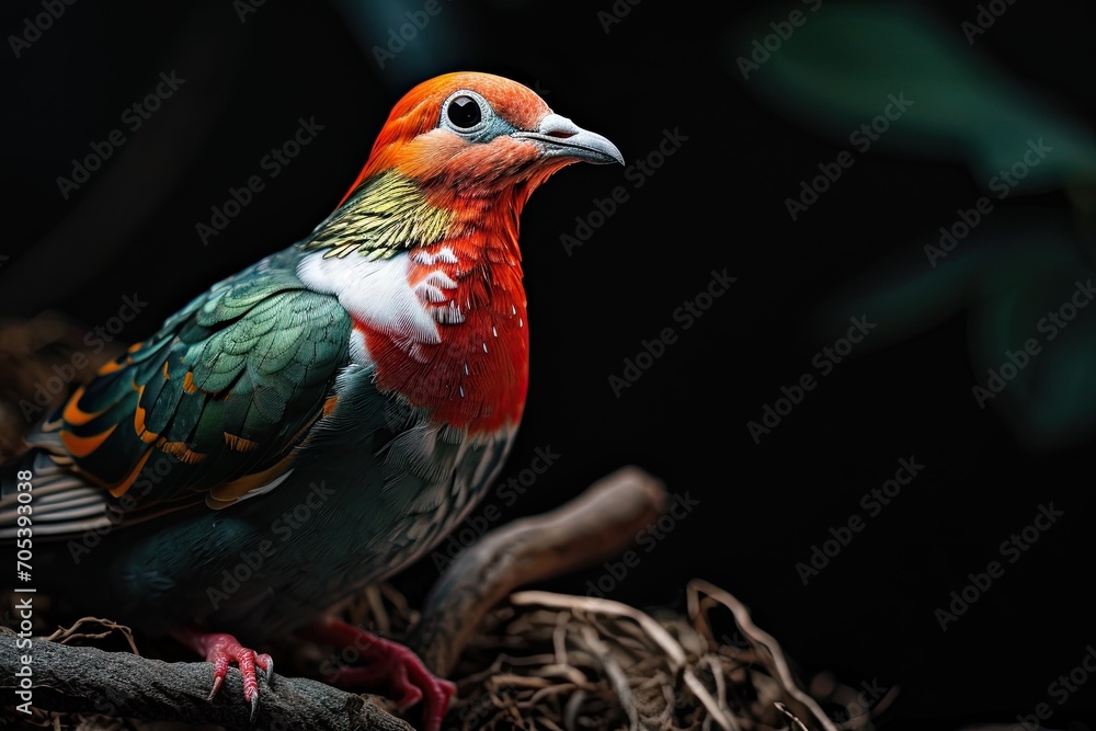 Beautiful of Fruit Dove standing on the old wood AI Generative