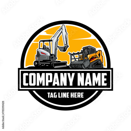 mini excavator, mulching machine illustration, Land Clearing Mulcher vector art	