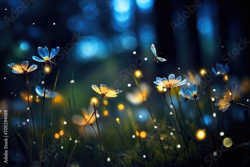 Firefly Fantasy: Simulate fireflies , the impression of magical creatures around the flowers. © OhmArt