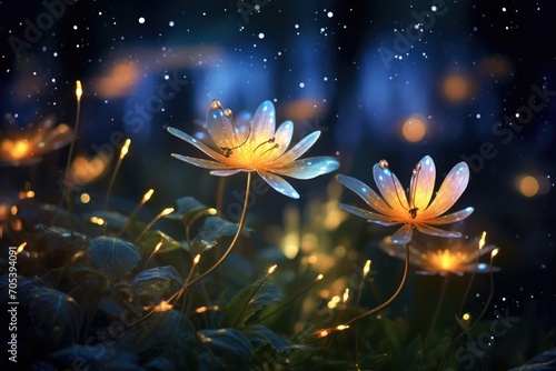 Firefly Fantasy: Simulate fireflies , the impression of magical creatures around the flowers.
