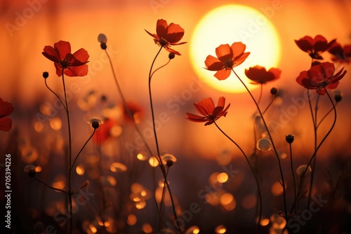 Sunset Silhouettes: Silhouette flowers against a vibrant sunset.