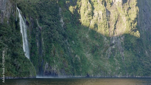 Sterling falls in the Milford Sounds of New Zealand