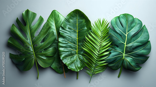 Set of Tropical leaves,viewed from a three quarters angle. Generative ai. photo