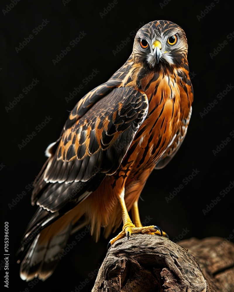 Majestic of Northern Harrier standing on old wood AI Generative Majestic of Northern Harrier standing on old wood AI Generative