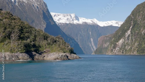 Looking back at Milford Sounds in New Zealand From the Sea