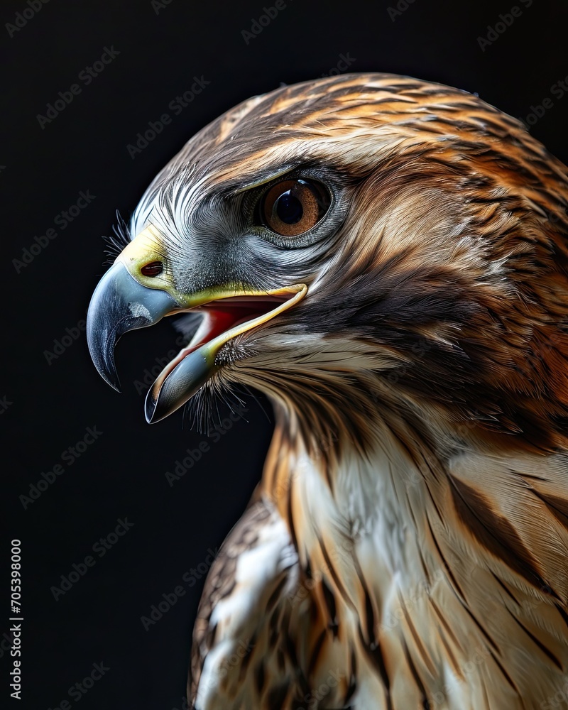 Portrait macro of Red-tailed Hawk isolated on black AI Generative Portrait macro of Red-tailed Hawk isolated on black AI Generative