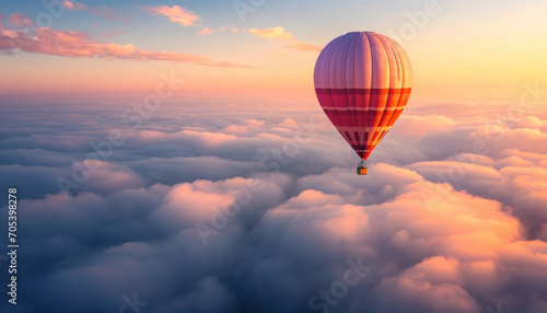 Print op canvas image of hot air balloon in the sky at sunset