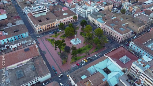 View of the city park in Riobamba in Ecuador, South America with mountains in the background. City in Ecuador. Riobamba capital of the Chimborazo Province. photo