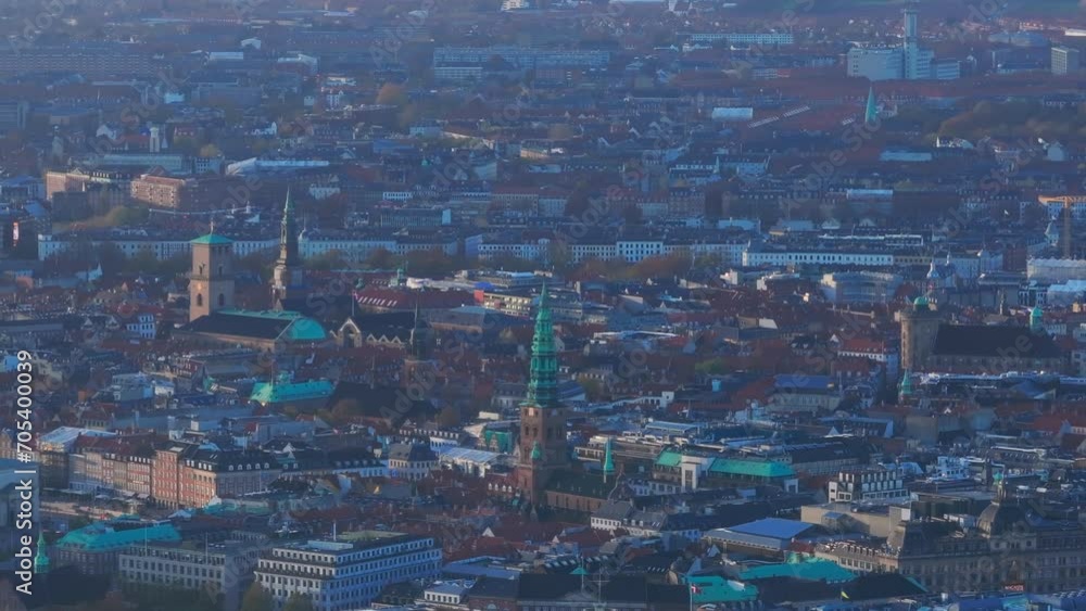 Tight aerial shot of Nikolaj Kunsthal museum Copenhagen Tight aerial shot of Nikolaj Kunsthal museum Copenhagen