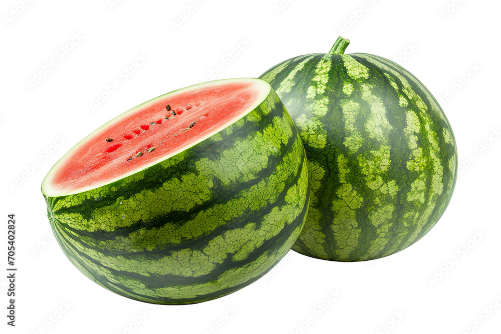 watermelon, with its dark green striped rind and rounded shape, set against a white background PNG watermelon, with its dark green striped rind and rounded shape, set against a white background PNG