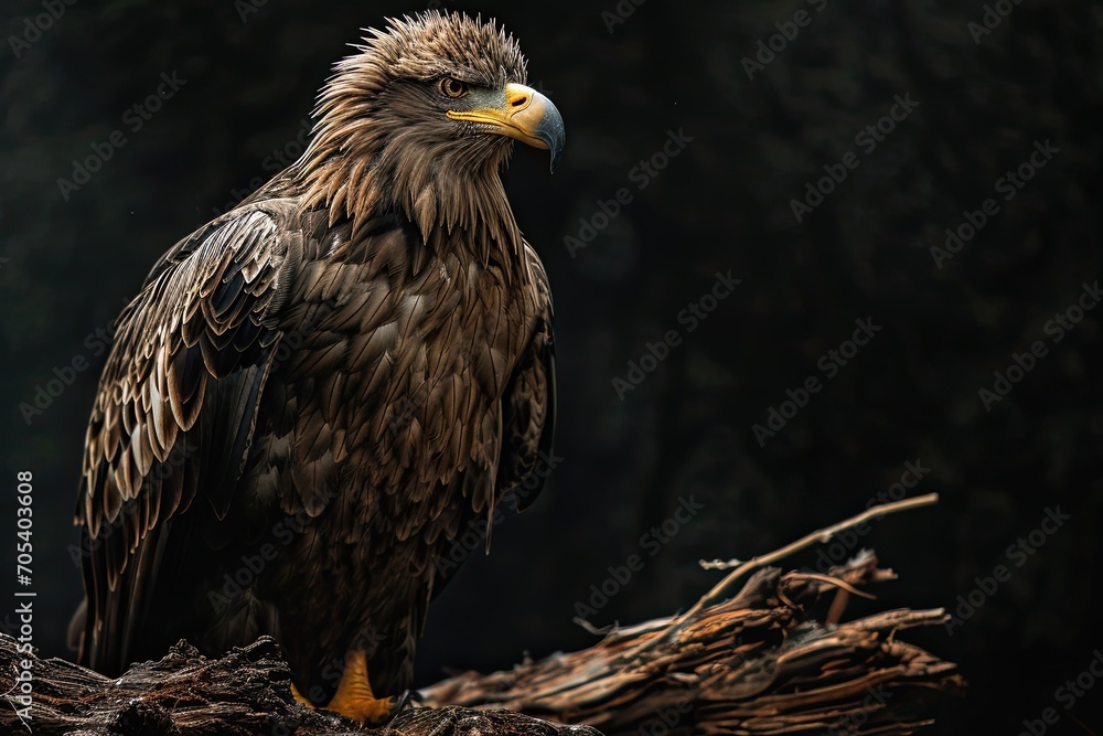 Fototapeta premium Majestic White-tailed Eagle standing on old wood AI Generative