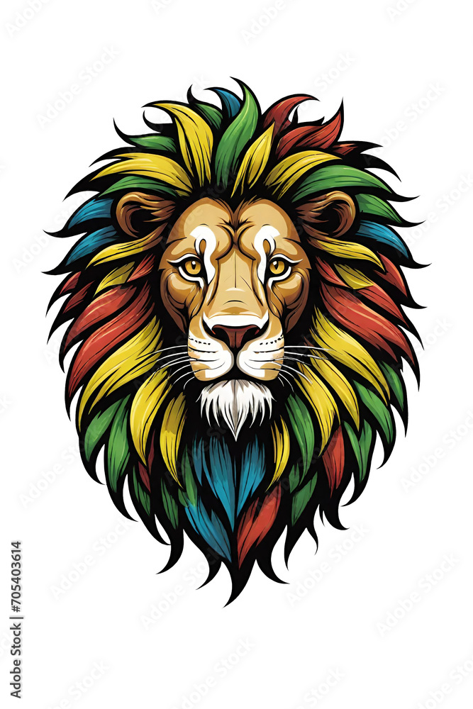 Lion head with colorful hair Illustration design