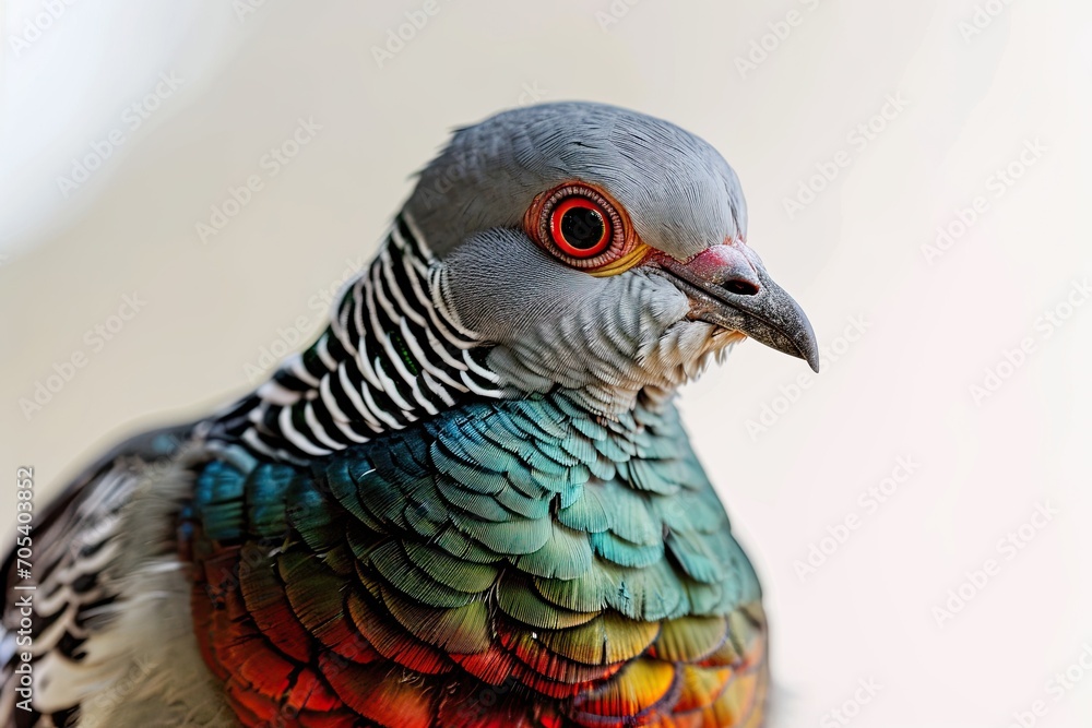 Fototapeta premium Portrait macro Zebra Dove isolated on white AI Generative
