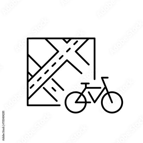 Bicycle renting app. Map showing location. Pixel perfect, editable stroke icon