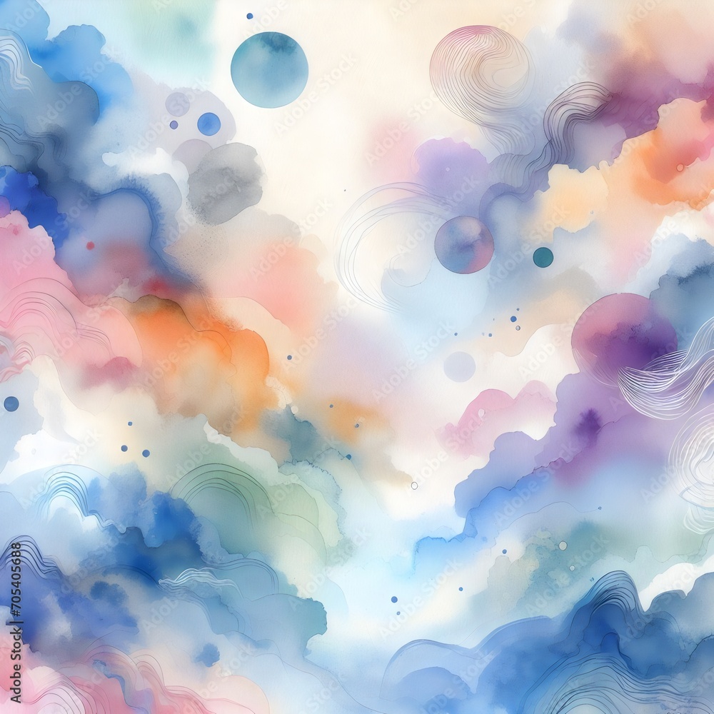 Abstract watercolor background with clouds. Watercolor illustration Style.