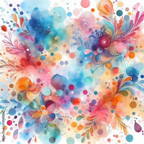 Abstract floral background with watercolor splashes and drops. Watercolor illustration Style .