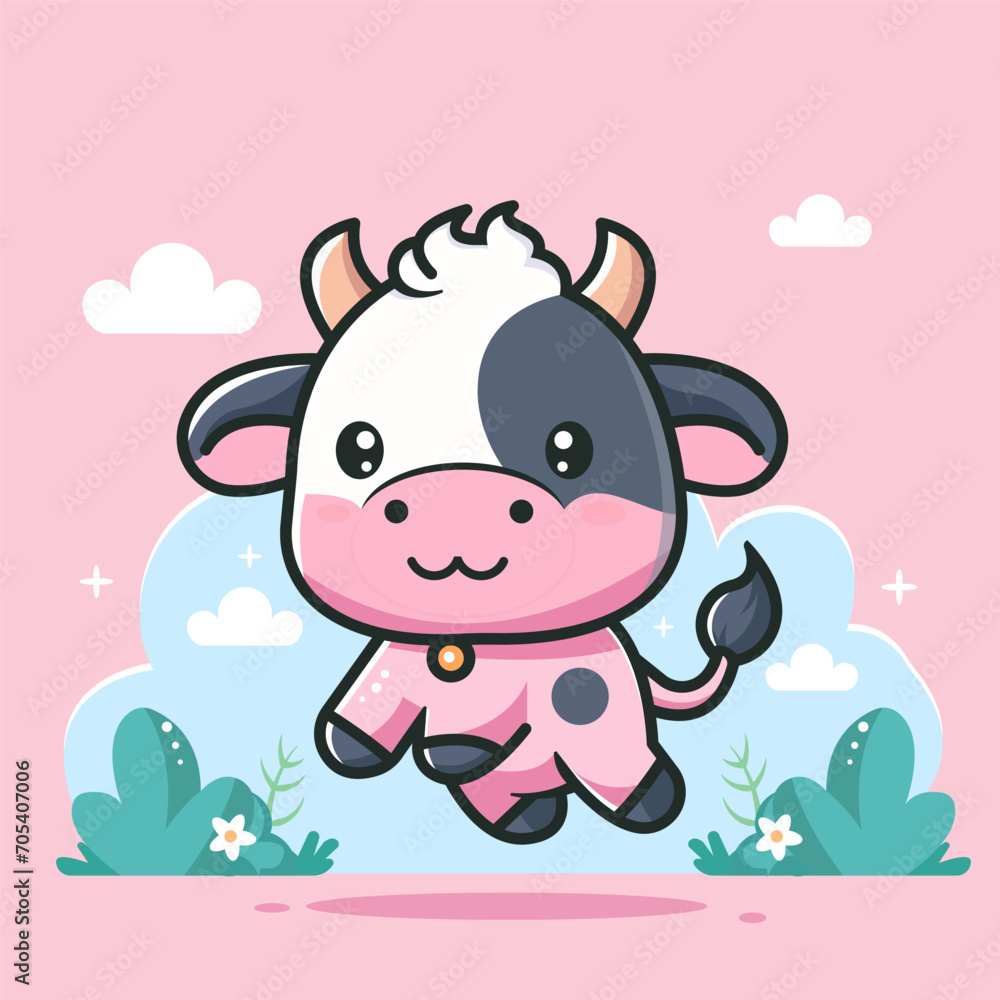 Flying cute cow illustration with flat vector concept Flying cute cow illustration with flat vector concept
