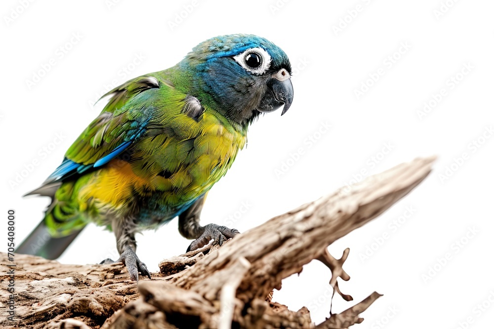 the Blue-faced Parrot Finch standing on old log AI Generative