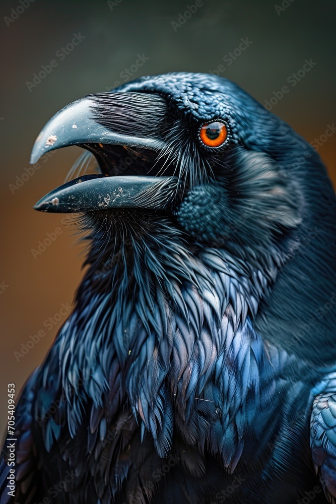 Portrait majestic crow on the forest background AI Generative Portrait majestic crow on the forest background AI Generative