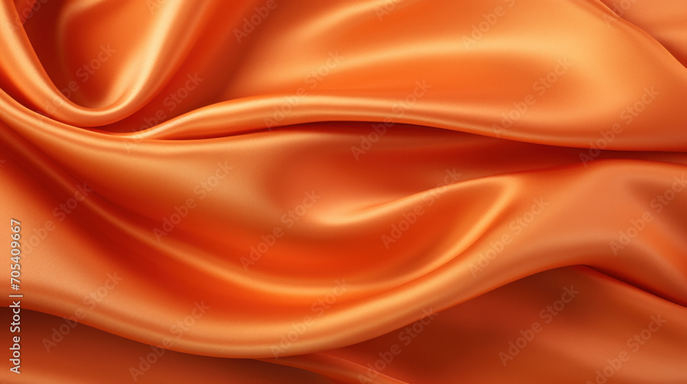 Fototapeta premium Vibrant orange silk fabric with dynamic fluid waves and luxurious texture, suggestive of elegance and movement.