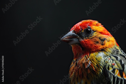 Portrait macro finch bird on black background AI Generative