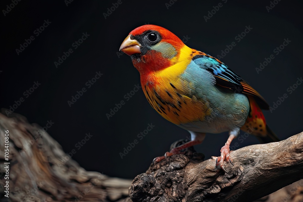 the Gouldian Finch standing on small root AI Generative
