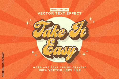 Editable text effect Take It Easy 3d 70s style premium vector