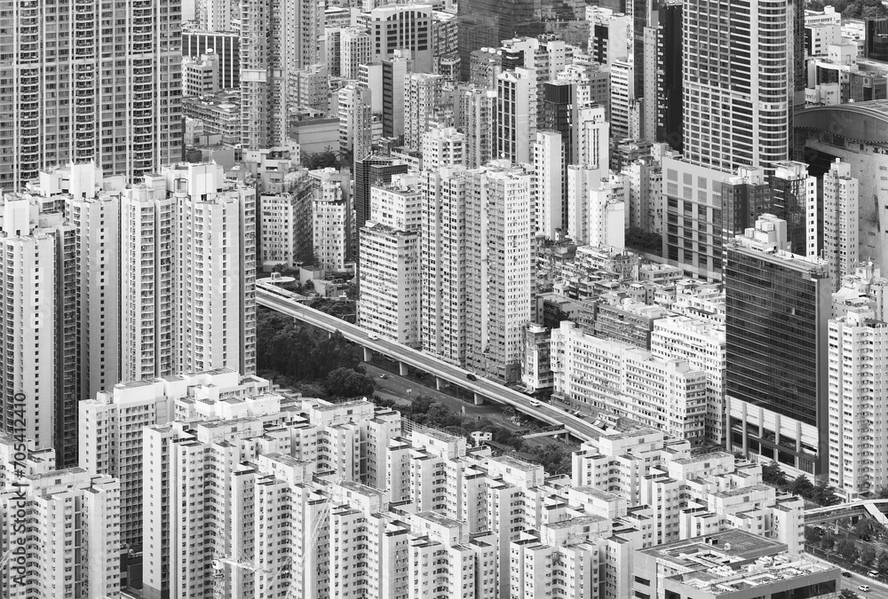 Aerial view of downtown district of Hong Kong City