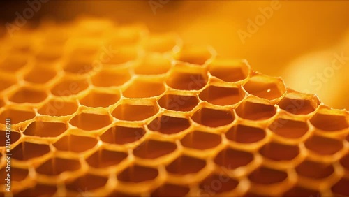 Extreme closeup of an intricate honeycomb structure, emphasizing the role of bees in sustainable agriculture. photo