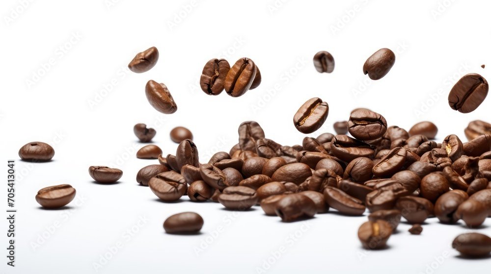 A Close-up view of coffee beans on a white isolated transparent background. A Close-up view of coffee beans on a white isolated transparent background.