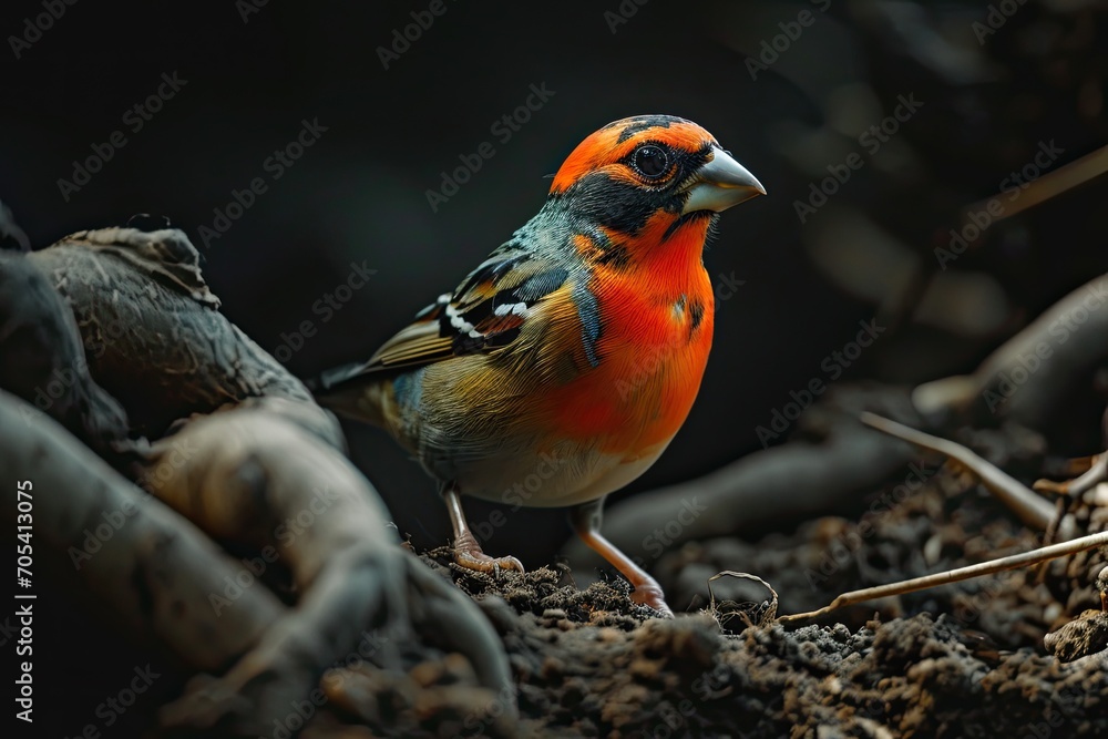 Portrait Shaft-tail Finch look for seeds in the forest AI Generative Portrait Shaft-tail Finch look for seeds in the forest AI Generative