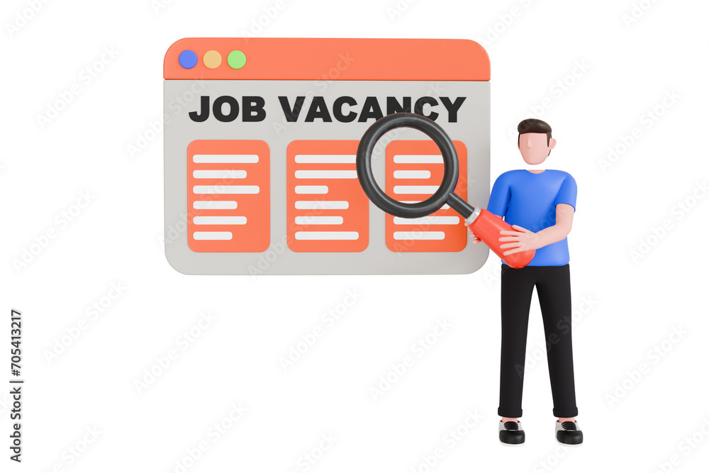 Search job vacancy 3d illustration. job seekers search job boards and company websites for job opportunities