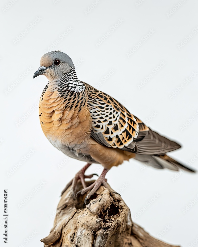 Portrait Zebra Dove standing on branch white background AI Generative Portrait Zebra Dove standing on branch white background AI Generative