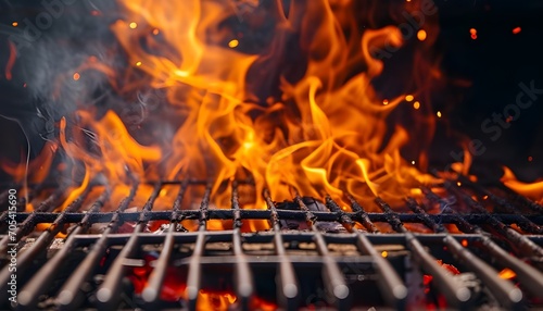 Barbecue Grill With Fire Flames
